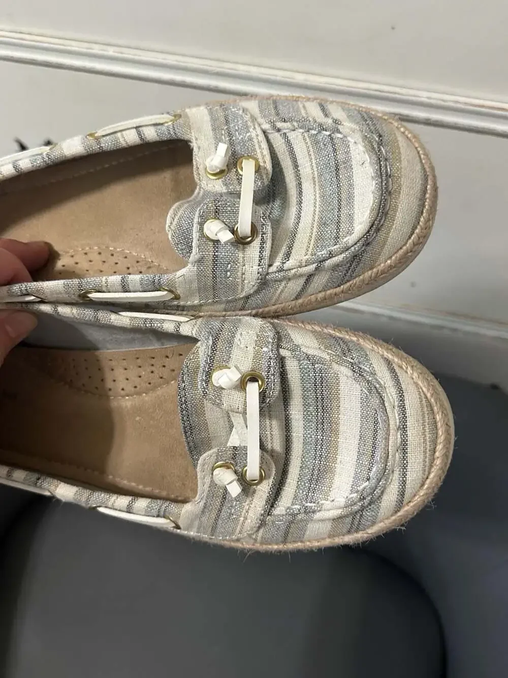 St. John's Bay Flex Form Striped Espadrille Boat Shoes Slip On Size 9
